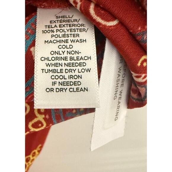 LOFT Red Paisley Wrap Mini Skirt Size 10 – Ruffle Hem Boho Festival Style - Picture 6 of 7